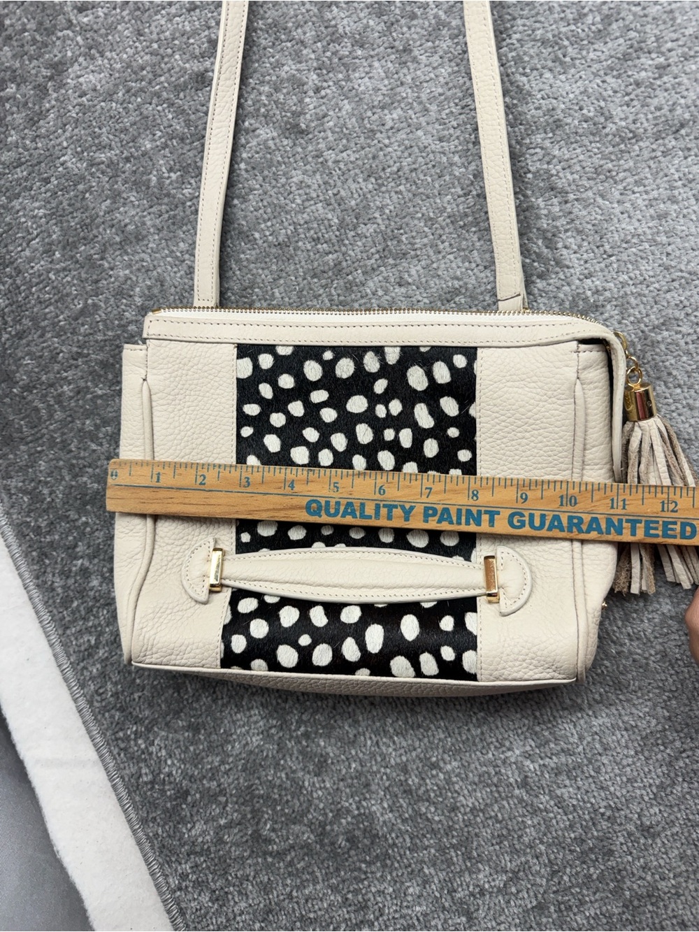 Gigi New York Crossbody Bag Leather Purse Black Ivory Tassel Haircalf Spotted - Picture 5 of 15